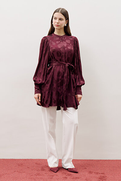 Manuka Jacquard Satin Shirt Claret Red