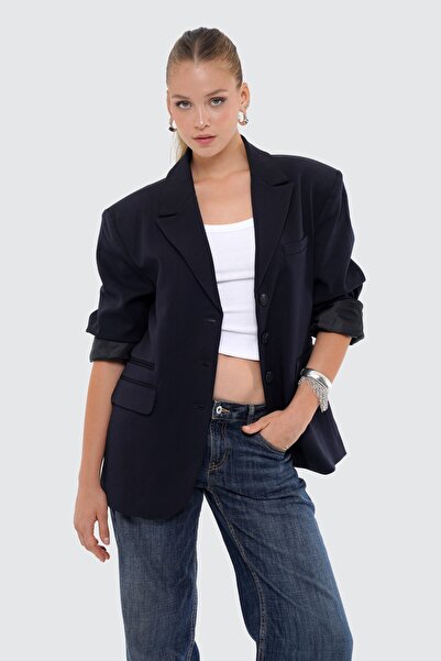 Thalure Kadın Lacivert Oversize Blazer