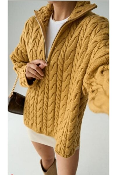 SAPHYR LUXEA Saphyr Hair Braid Pattern Oversize Mustard Sweater