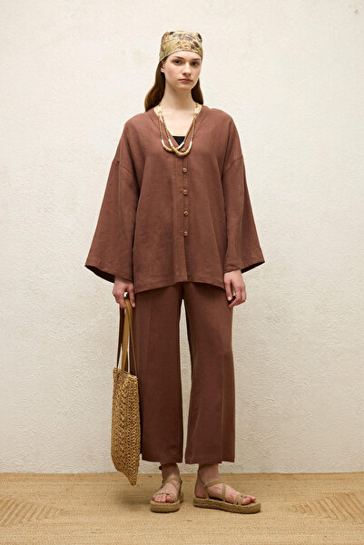 Manuka Buttoned Linen Shirt Tree Bark