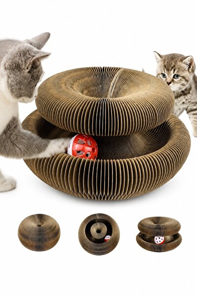 Exelox İnteraktif Akordiyon Karton Kedi Oyuncağı Çıngıraklı Toplu Mıknatıslı ...