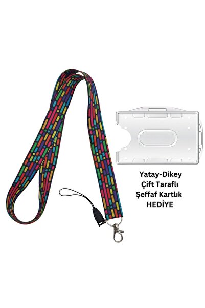 doktorbonem Colorful Lines Card Strap Name Badge Phone Strap Horizontal Verti...