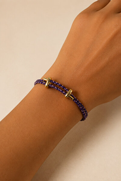 Modex Purple Geometric Patterned Knitted Rope Steel Plate Detail Adjustable B...