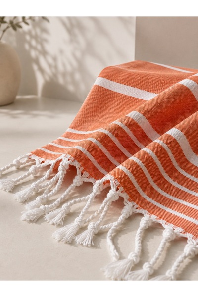 Tuable Azur Knitted Woven Cotton Peshtemal Beach Towel Orange 100X75Cm