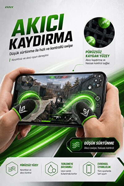 ZOİNCO E-spor Kaymaz Mobil Oyun Parmak Eldiveni (2 Çift - 4 Adet) Pubg/free Fire