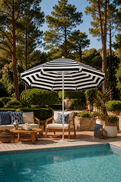 skybelt 200 cm Çizgili Plaj Şemsiyesi 8 Fiberglass Telli 45 Derece Eğilebilir...