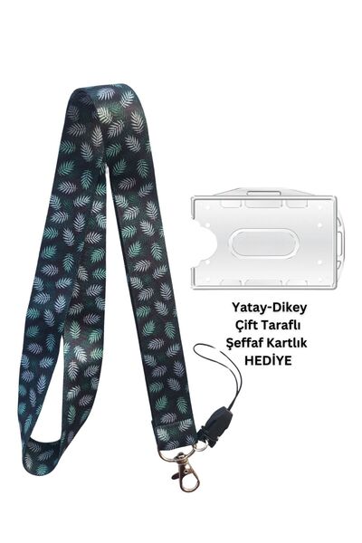 doktorbonem Navy Floor Green Leaves Card Strap Name Badge Neck Strap Lanyard ...