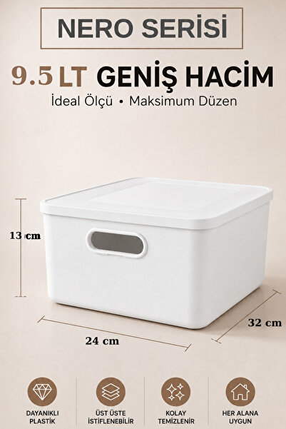 VALENT Nero 9.5 Lt 3'lü Çok Amaçlı Kapaklı Organizer Kutu Makyaj Banyo Mutfak Oyuncak Düzenleyici Beyaz