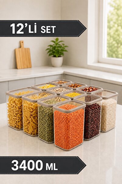 Soft Chef 12'li Buzluk Uyumlu Kuru Gıda Saklama Kabı Seti Baharat ve Erzak Dü...