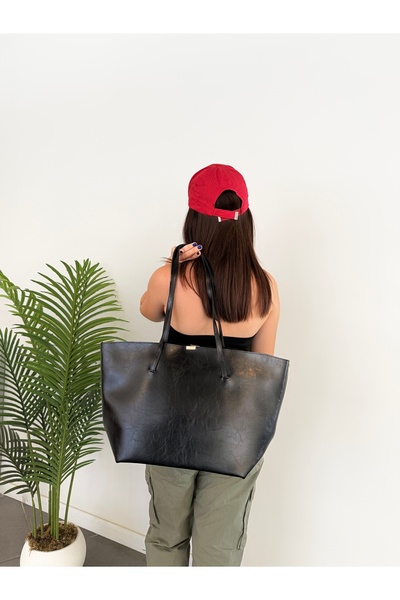 emelimin Women's Black Large Size Faux Leather Shoulder Bag Tote Shopper Bag – Daily Use