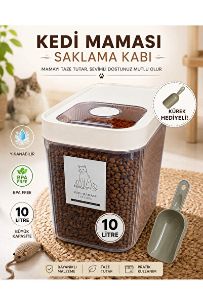 Dem Home 10 LT. Kedi Maması Saklama Kabı Kuru Mama Saklama Kabı Şeffaf Renk S...