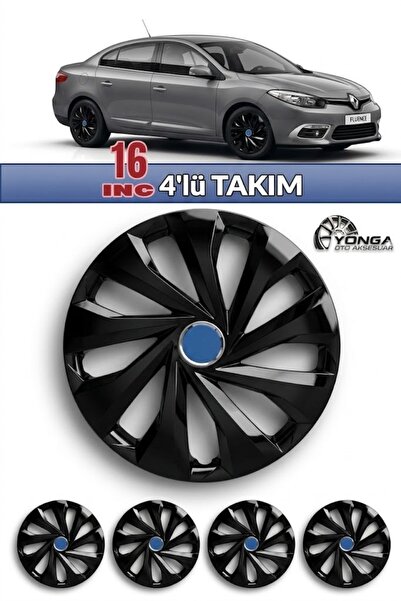 YONGA OTO AKSESUAR FLUENCE 16 İnç Kırılmaz Jant Kapağı 4 Adet Piano Black + 4...