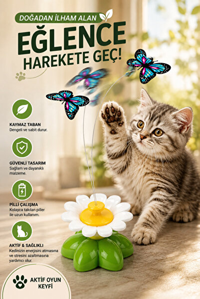 House Bird Pilli Dönen Kedi Oyuncağı İnteraktif Hareketli Kelebekli Otomatik ...