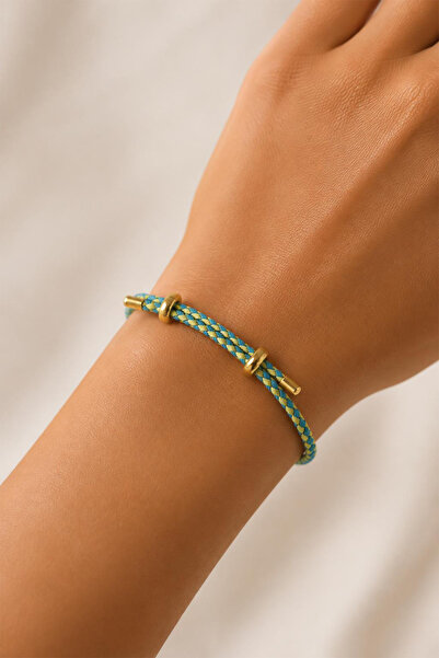 Modex Green Geometric Patterned Knitted Rope Steel Plate Detail Adjustable Br...