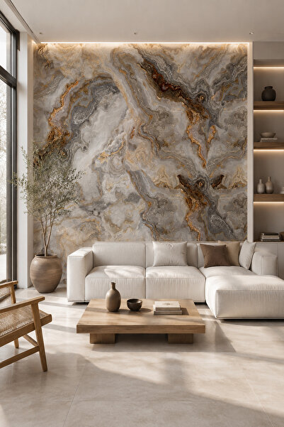 dreamwall Mermer Desenli Silinebilir Sağlık Dostu Tekstil Duvar Kağıdı