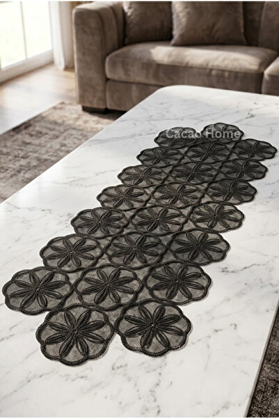 cacao home Fransız Dantelli Örme Tabanlı Tek Runner Masa Örtüsü 35x110 Cm Mas...