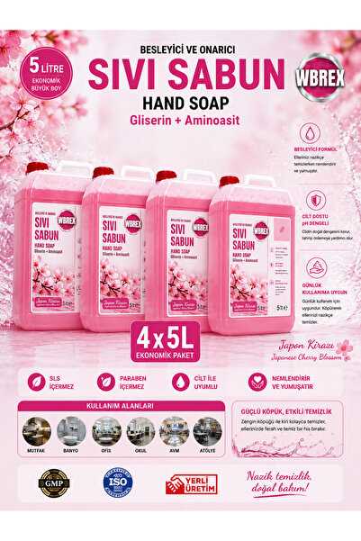 WBREX Besleyici ve Onarıcı Sıvı El Sabunu 5lt * 4 Adet Ekonomik Boy Japon Kir...