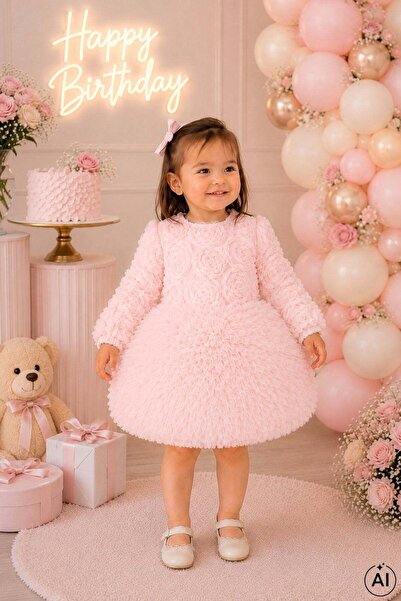 Cantoy Baby Girl 3D Flower Applique Tulle Tutu Princess Dress Long Sleeve Bir...