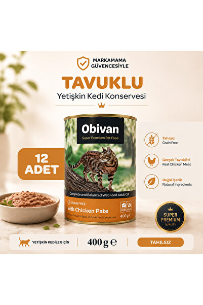 obivan Tahılsız Tavuk Etli Pate Yetişkin Kedi Konservesi 400 Gr X 12 Adet