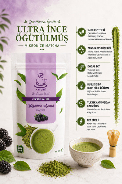 Karadeniz Matcha Berry Matcha Böğürtlen Aromalı Matcha 50 Gr ( Yenilenen İçer...