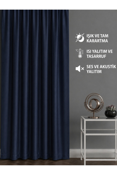 ALTINPAMUK Luxury Blackout Light-Proof Navy Blue Blackout Curtain Without Ple...