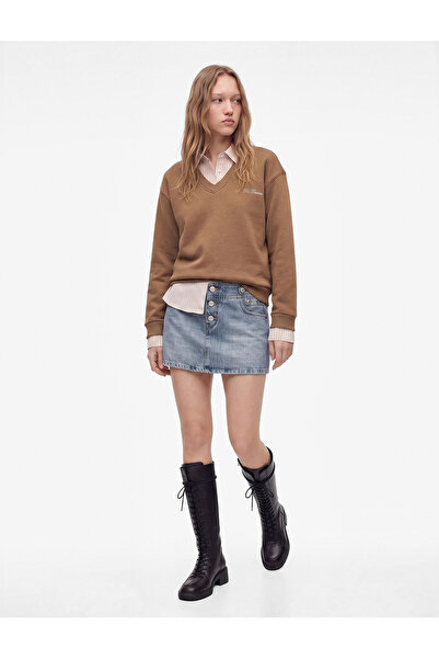 Koton Embroidered Sweatshirt with Raised Long Sleeves, Shirt Collar, Comforta...