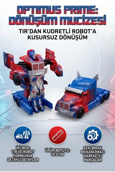 Tıfıl Toys Butonla Form Değiştirebilen Çek Bırak Mekanizmalı Optimus Prime Oy...