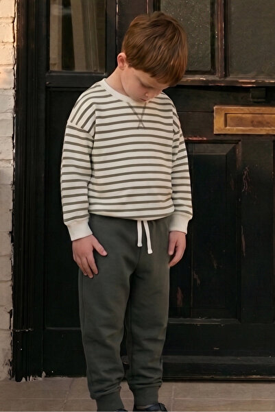 Cigit Çizgili Sweatshirt Takım 2-8 Yaş Yeşil Çizgili