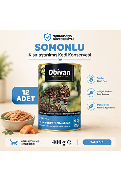 obivan Tahılsız Somon Balıklı Ezme Kısırlaştırılmış Kedi Konservesi 400 Gr X ...