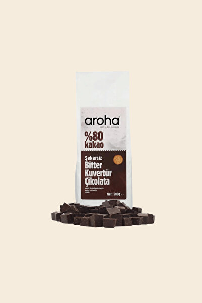 AROHA %80 Kakao Şekersiz Bitter Kuvertür Çikolata (STEVİA ILE TATLANDIRILMIŞT...