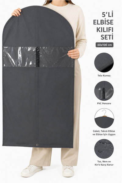 umbellatum Elbise Kılıfı 5'li 60x100 Cm Pencereli Dolap Düzenleyici Organizer hurç | Gamboç Antrasit