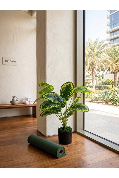 Beitna Helw Lines Monstera Artificial Plant 75 cm – 18 Leaves – UV & Heat Resistant Comes with Decorative Black Plastic Pot