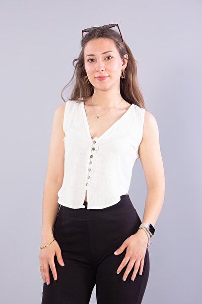 Mckanzie 6661 (n-2166) muslin coconut buttoned v-neck vest