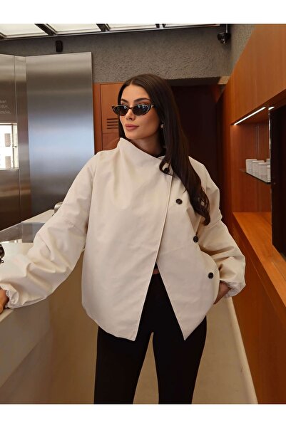 ESRAHELVACI High Collar Hidden Button Trench