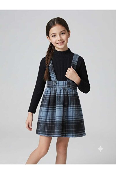 Hilal Akıncı Kids Girl's Lumberjack Fabric Salopet
