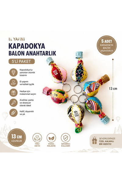 kapadokyahediyelik Kapadokya Deri Renkli Balon Anahtarlık (5 Adet)
