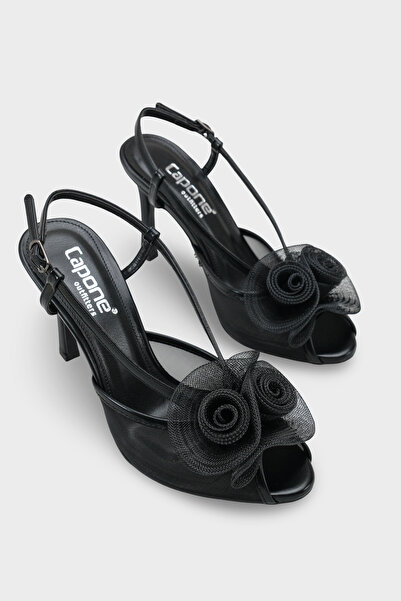 Capone Outfitters Reina Mesh Round Toe Bow High Heeled Strappy Women's Shoes