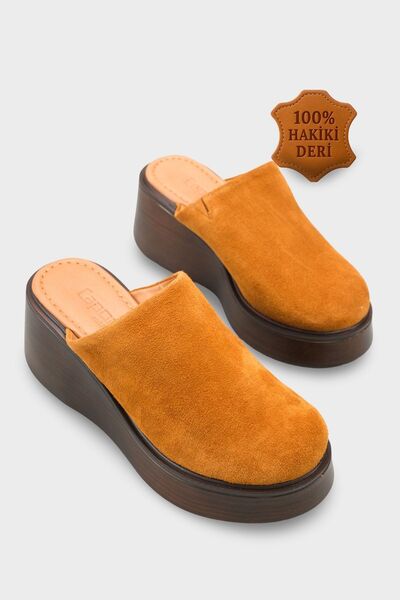 Capone Outfitters Kelcey Genuine Suede Wedge Heeled Women's Sabo Slippers
