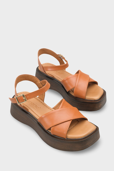 Capone Outfitters Bobbi Genuine Leather Cross-Strapped Wedge Heel Women's San...