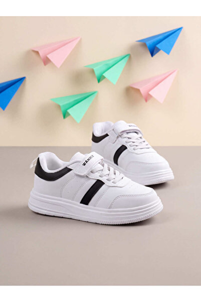 Tonny Black Children's Unisex White Black Comfortable Fit Side Striped Velcro...
