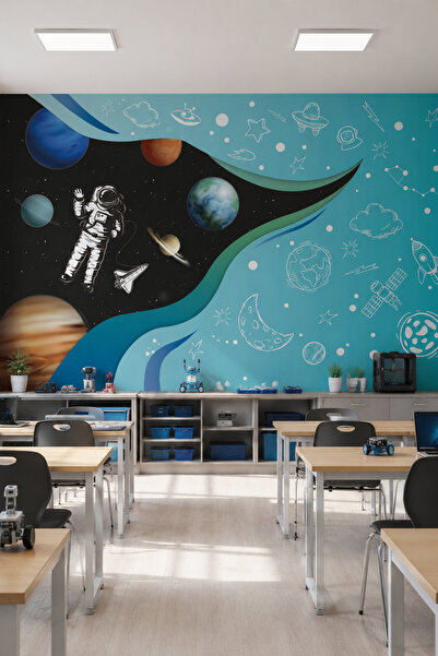 dreamwall Astronat Ve Uzay Desenli Silinebilir Tekstil Duvar Kağıdı