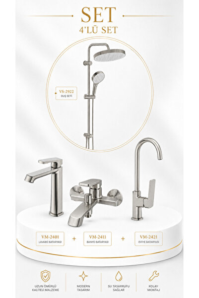 Valtemo VALENTINI + BIGART 4'LÜ LAVABO, BANYO, EVİYE VE ROBOT DUŞ SETİ - FIRÇ...