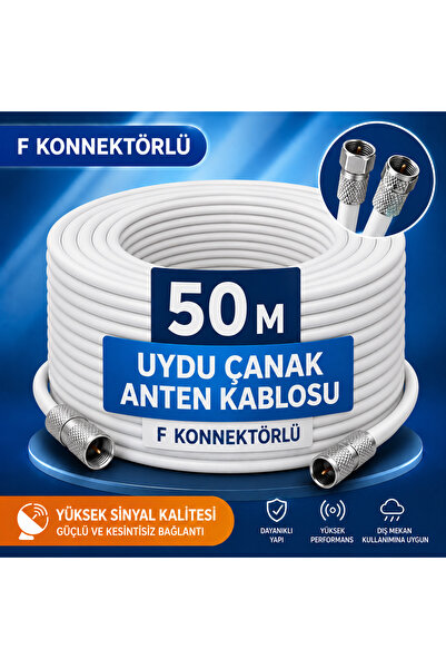 FIRSAT YOLU 50 Metre Hazır Uydu Anten Kablosu F Konnektörlü 64 Tel