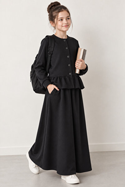 Angel&Co. Girls Clothing Μαύρο Σετ Πεπλουμ Σακάκι και Φούστα