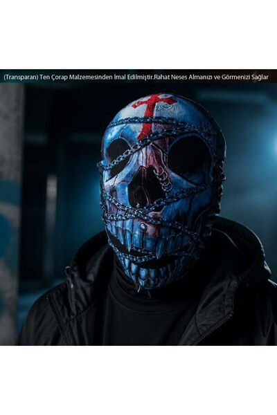 partidolu Halloween Zincirli Kurukafa 3D Boyutlu Transparan Kumaş Baskı Biker...