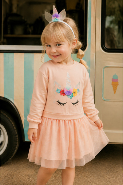 Eray Kids Момичешка рокля от тюл с брокат и щампа на еднорог, за 3-6 години