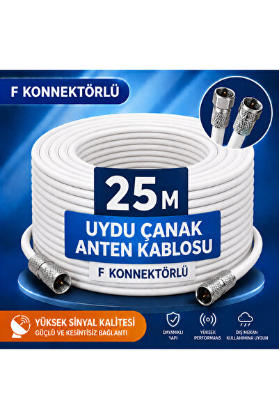 FIRSAT YOLU 25 Metre Hazır Uydu Anten Kablosu F Konnektörlü 64 Tel