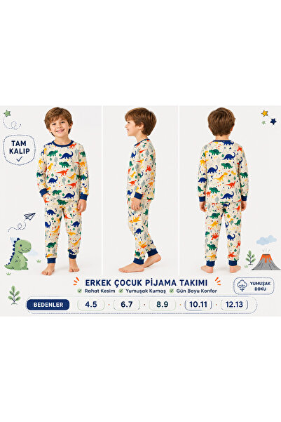 fimet.sportswear ÇOCUK DİNAZOR BASKILI PİJAMA TAKIMI