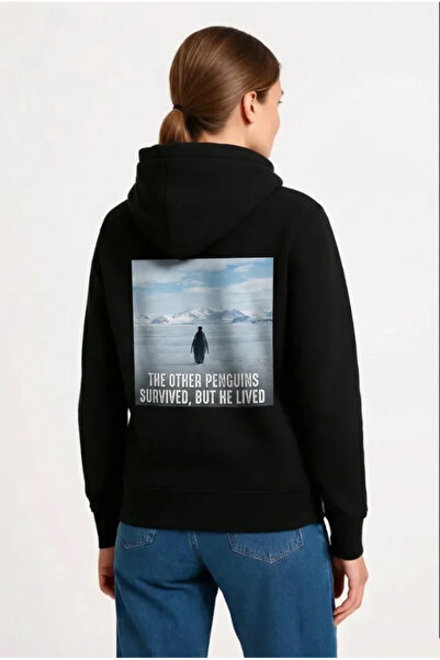 Generic Brand Oversize Hoodie - Survivor Penguin Themed, Philosophical Text P...