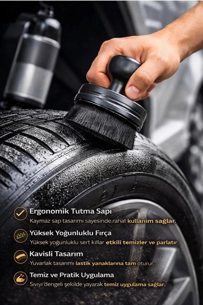 Hombak Siyah Oto Detay Lastik Temizlik Fırçası Kapaklı Yumuşak Tüylü Lastik Parlatma Fırçası